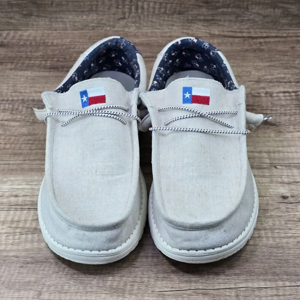 Hey Dude Wally Texas Canvas Men's Size 15 Off White Slip On Shoes (40380)